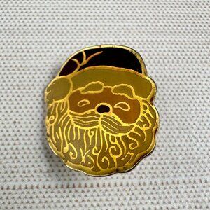 Vintage Enamel Santa Claus Pin 3/4" Gold Tone Holiday Lapel Brooch